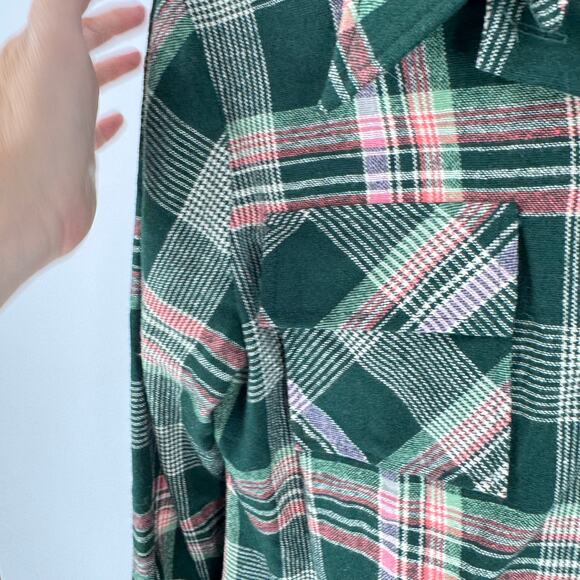 Vintage Carol Horn Plaid Wool Blend Button Down Shirt Green Red Size 12 - Picture 5 of 7